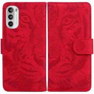 For Motorola Moto G52 Tiger Embossing Pattern Horizontal Flip Leather Phone Case(Red)