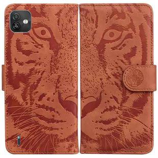 For Wiko Y82 Tiger Embossing Pattern Horizontal Flip Leather Phone Case(Brown)