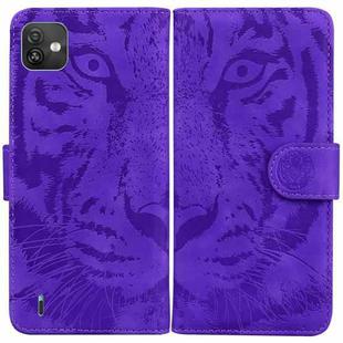 For Wiko Y82 Tiger Embossing Pattern Horizontal Flip Leather Phone Case(Purple)