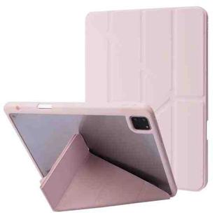 For iPad Pro 12.9 2022 / 2021 / 2020 / 2018 Deformation Transparent Acrylic Leather Tablet Case(Pink)