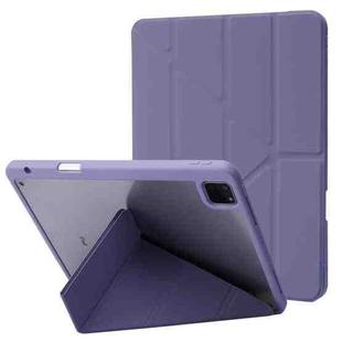 For iPad Pro 12.9 2022 / 2021 / 2020 / 2018 Deformation Transparent Acrylic Leather Tablet Case(Lavender Grey)