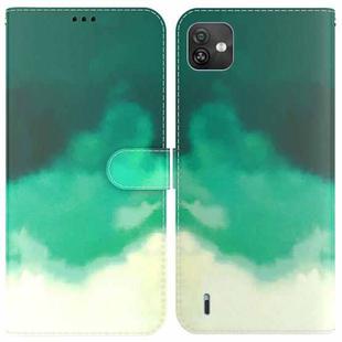 For Wiko Y82 Watercolor Pattern Horizontal Flip Leather Phone Case(Cyan Green)