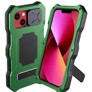 For iPhone 13 Metal + Silicone Sliding Camshield Holder Phone Case(Green)