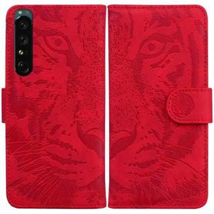For Sony Xperia 1 IV Tiger Embossed Leather Phone Case(Red)