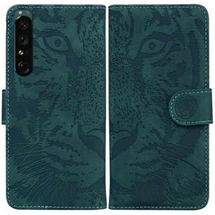 For Sony Xperia 1 IV Tiger Embossed Leather Phone Case(Green)