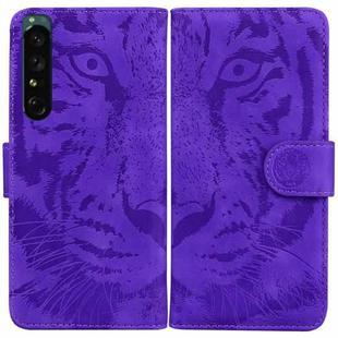 For Sony Xperia 1 IV Tiger Embossed Leather Phone Case(Purple)