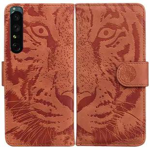 For Sony Xperia 1 IV Tiger Embossed Leather Phone Case(Brown)