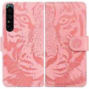 For Sony Xperia 1 IV Tiger Embossed Leather Phone Case(Pink)
