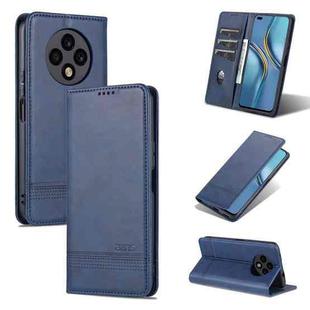 For U-Magic Enjoy 50 Plus AZNS Magnetic Calf Texture Horizontal Flip Leather Phone Case(Dark Blue)