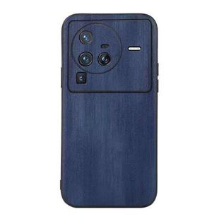 For Vivo X80 Pro Yellow Cow Texture PU Phone Case(Blue)