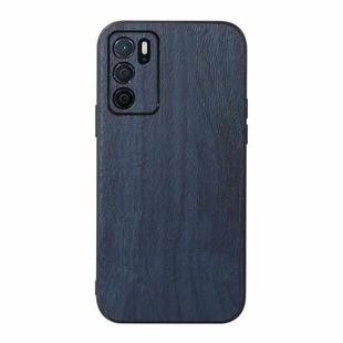 For OPPO A16 Wood Texture PU Phone Case(Blue)