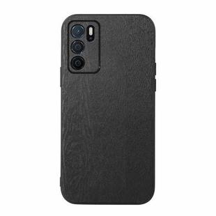 For OPPO A16 Wood Texture PU Phone Case(Black)