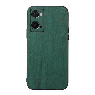 For OPPO A76 Wood Texture PU Phone Case(Green)