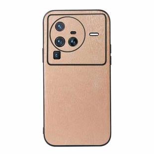 For Vivo X80 Pro Wood Texture PU Phone Case(Gold)