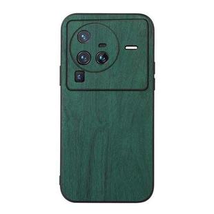 For Vivo X80 Pro Wood Texture PU Phone Case(Green)