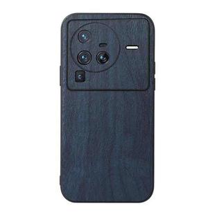 For Vivo X80 Pro Wood Texture PU Phone Case(Blue)