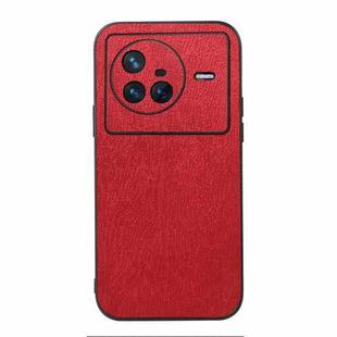 For Vivo X80 Wood Texture PU Phone Case(Red)