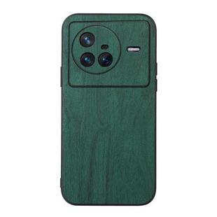 For Vivo X80 Wood Texture PU Phone Case(Green)
