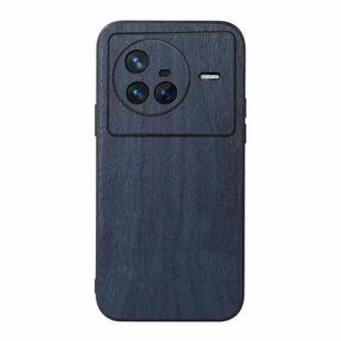 For Vivo X80 Wood Texture PU Phone Case(Blue)