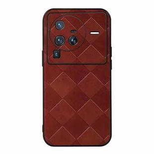 For Vivo X80 Pro Weave Plaid PU Phone Case(Brown)