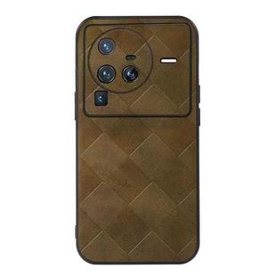 For Vivo X80 Pro Weave Plaid PU Phone Case(Green)