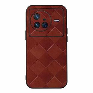 For Vivo X80 Weave Plaid PU Phone Case(Brown)