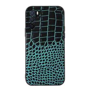 For OPPO A16 Crocodile Top Layer Cowhide Leather Phone Case(Cyan Blue)