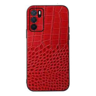 For OPPO A16 Crocodile Top Layer Cowhide Leather Phone Case(Red)