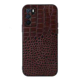 For OPPO A16 Crocodile Top Layer Cowhide Leather Phone Case(Coffee)