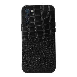 For OPPO A16 Crocodile Top Layer Cowhide Leather Phone Case(Black)