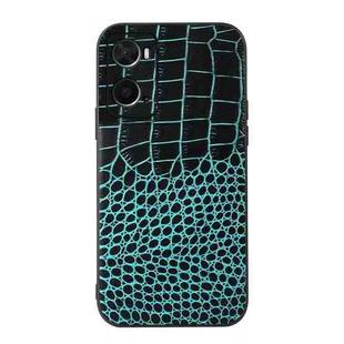 For OPPO A76 Crocodile Top Layer Cowhide Leather Phone Case(Cyan Blue)