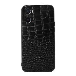 For OPPO A76 Crocodile Top Layer Cowhide Leather Phone Case(Black)