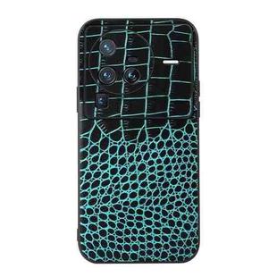 For Vivo X80 Pro Crocodile Top Layer Cowhide Leather Phone Case(Cyan Blue)