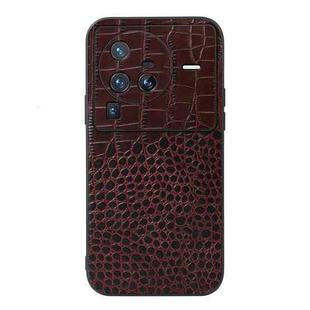 For Vivo X80 Pro Crocodile Top Layer Cowhide Leather Phone Case(Coffee)