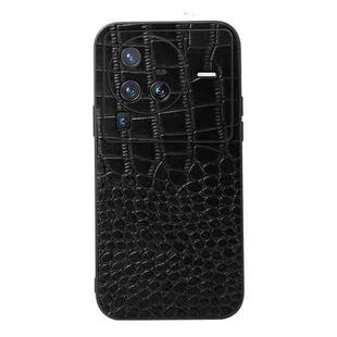 For Vivo X80 Pro Crocodile Top Layer Cowhide Leather Phone Case(Black)