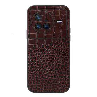 For Vivo X80 Crocodile Top Layer Cowhide Leather Phone Case(Coffee)