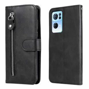 For OPPO Reno7 Pro 5G China & Global Fashion Calf Texture Zipper Horizontal Flip Leather Case(Black)