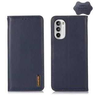 For Motorola Moto G52 4G KHAZNEH Nappa Top Layer Cowhide Leather Phone Case(Blue)