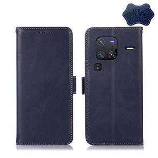 For vivo X80 Pro Crazy Horse Top Layer Cowhide Leather Phone Case(Blue)