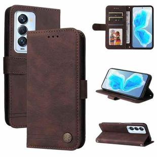 For Tecno Camon 18 Premier Skin Feel Life Tree Metal Button Leather Phone Case(Brown)