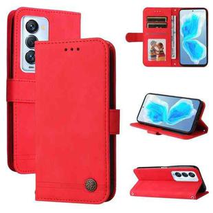 For Tecno Camon 18 Premier Skin Feel Life Tree Metal Button Leather Phone Case(Red)