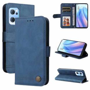 For OPPO Reno7 5G / Find X5 Lite Global Skin Feel Life Tree Metal Button Leather Phone Case(Blue)