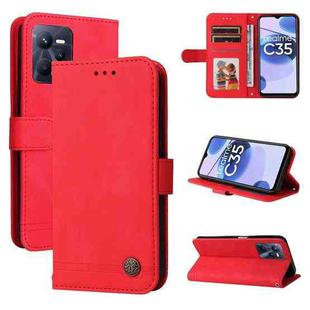For OPPO Realme C35 Skin Feel Life Tree Metal Button Leather Phone Case(Red)