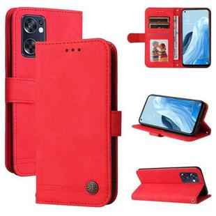 For OPPO Reno7 SE 5G Skin Feel Life Tree Metal Button Leather Phone Case(Red)