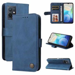 For vivo Y55 / Y75 / T1 5G Skin Feel Life Tree Metal Button Leather Phone Case(Blue)