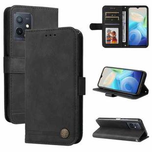 For vivo Y55 / Y75 / T1 5G Skin Feel Life Tree Metal Button Leather Phone Case(Black)