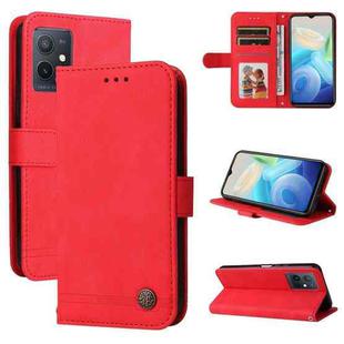 For vivo Y55 / Y75 / T1 5G Skin Feel Life Tree Metal Button Leather Phone Case(Red)