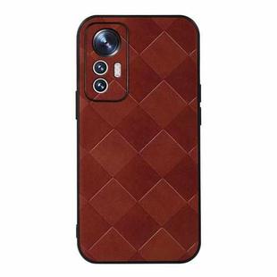 For Xiaomi 12 Lite Weave Plaid PU Phone Case(Brown)