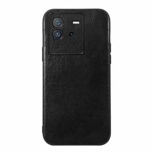 For vivo iQOO Neo6 Genuine Leather Double Color Crazy Horse Phone Case(Black)