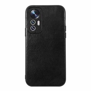 For Xiaomi 12 Lite Genuine Leather Double Color Crazy Horse Phone Case(Black)